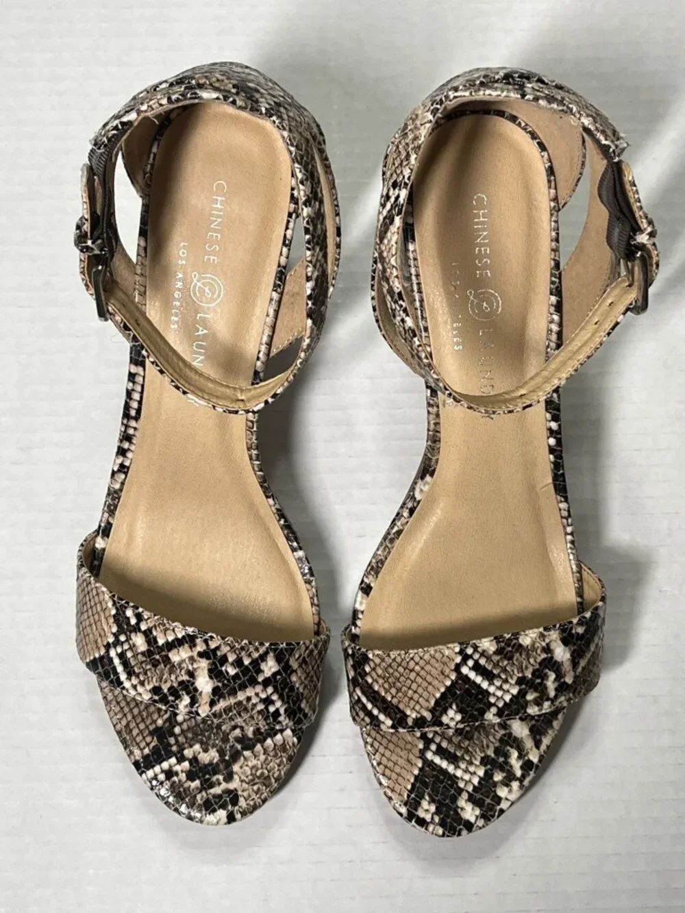 Chinese Laundry Women's Size 10 Snakeskin Print Ankle Strap High Heel Sandals